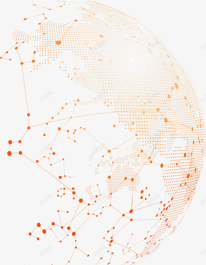 橙色点线地球png免抠素材_新图网 https://ixintu.com 免抠PNG 公司 地图 地球 地球投影 底纹 投影 科技 背景