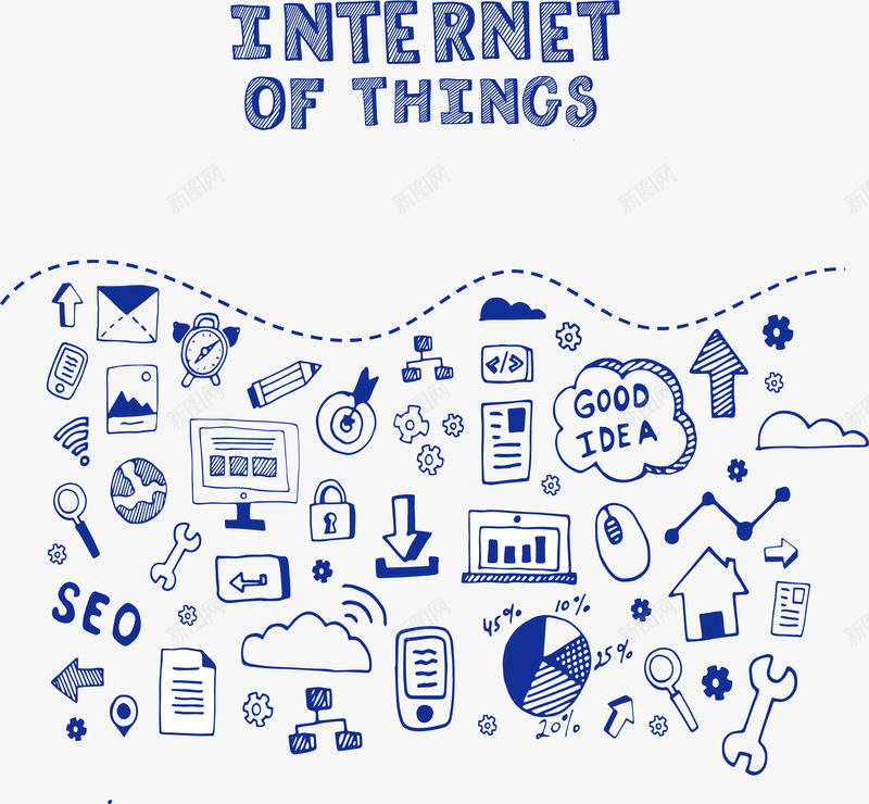 蓝色手绘互联网图形矢量图eps免抠素材_新图网 https://ixintu.com 互联网 手绘风 物联网 矢量png 网络工作者 蓝色 矢量图