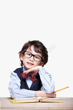 眼镜小孩思考戴眼镜的小孩教育开学高清图片