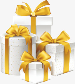 金色的礼盒白色礼盒金色蝴蝶结高清图片