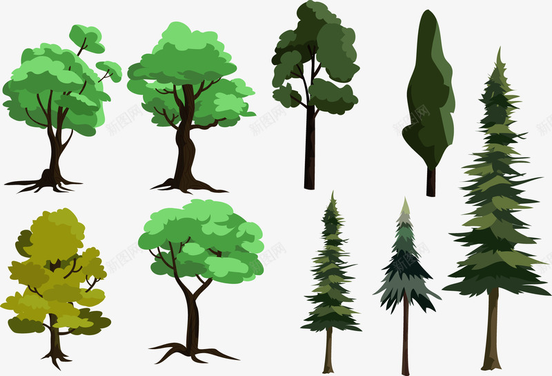 植物集合矢量图ai免抠素材_新图网 https://ixintu.com 大树 常青树 彩绘 松树 树干 树枝 绿色植物 矢量图