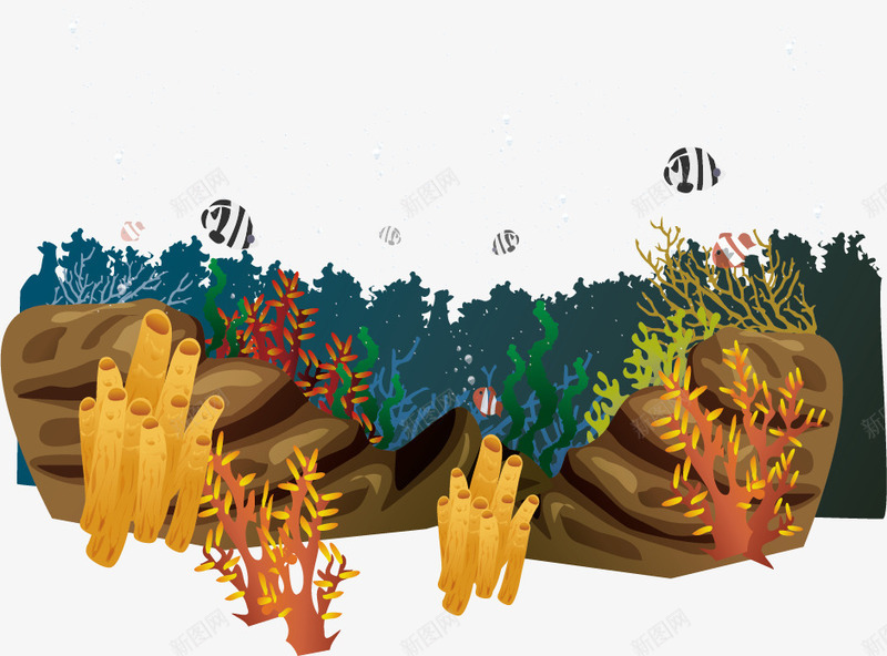海底风景图案png免抠素材_新图网 https://ixintu.com 小鱼 植物 水草 珊瑚 矢量素材