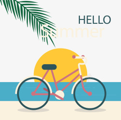 环岛骑行你好夏天海边自行车矢量图高清图片