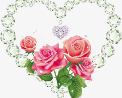 心形钻石与玫瑰花素材