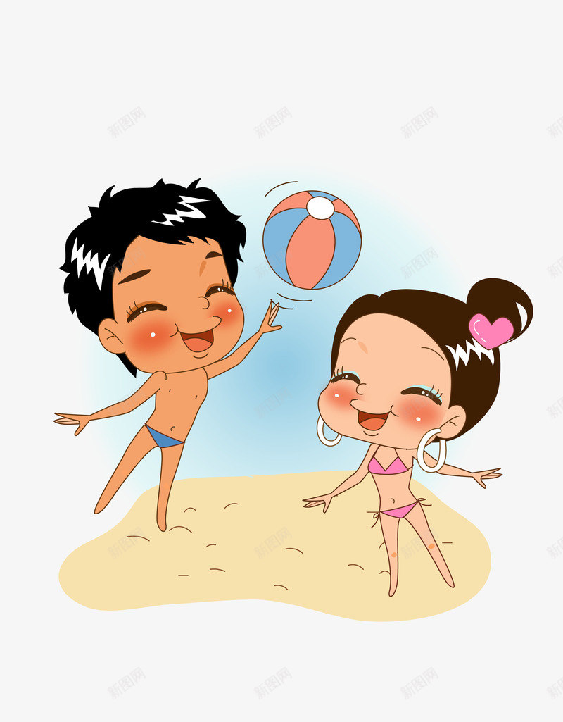 沙滩上打排球png免抠素材_新图网 https://ixintu.com 女孩 排球 沙滩 男孩
