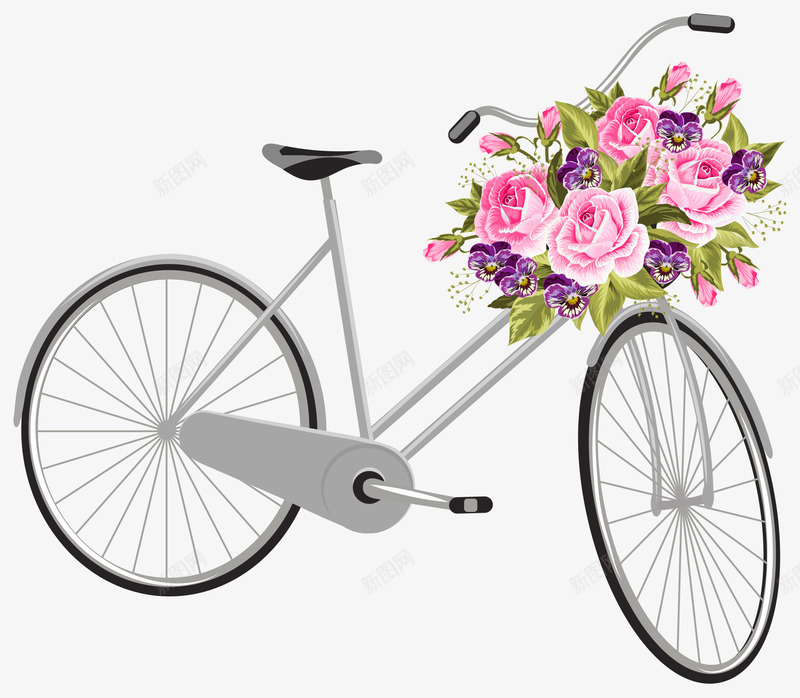 创意自行车png免抠素材_新图网 https://ixintu.com 免扣png 单车 夏天气息 花朵