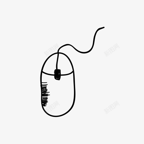 简笔鼠标图标png_新图网 https://ixintu.com 卡通 手绘 电线 电脑设备 白色 简图 黑色 鼠标