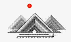 红日线条手绘远山红日高清图片