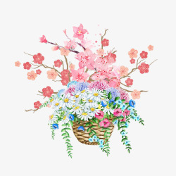 植物背景花朵树子手绘花朵花篮装饰高清图片