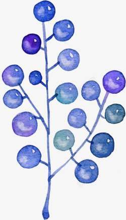 蓝色系手绘水彩花朵素材