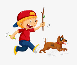 创意打网球的男孩卡通手绘男孩与狗高清图片