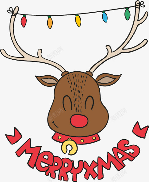 可爱的驯鹿矢量图ai免抠素材_新图网 https://ixintu.com 圣诞驯鹿 微笑的驯鹿 驯鹿角挂彩灯 矢量图