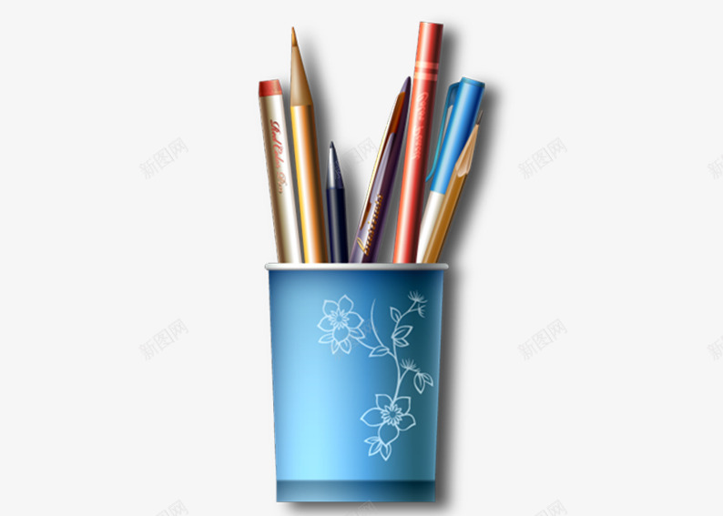蓝色笔筒png免抠素材_新图网 https://ixintu.com 写字 圆珠笔 学习 文具 笔筒 钢笔 铅笔