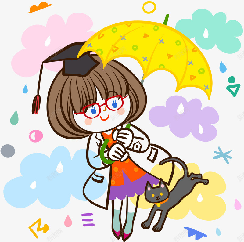 卡通下雨插画png免抠素材_新图网 https://ixintu.com 下雨 打雷 闪电