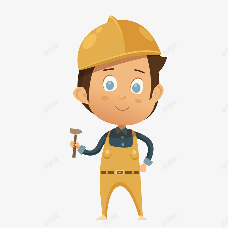 卡通装修工人元素png免抠素材_新图网 https://ixintu.com 人物 卡通人物 帽子 手绘人物 装修 锤子