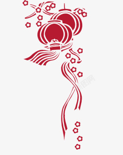 大红花朵红色中国风剪纸灯笼装饰图案高清图片