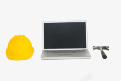 头盔锤子和笔记本电脑素材