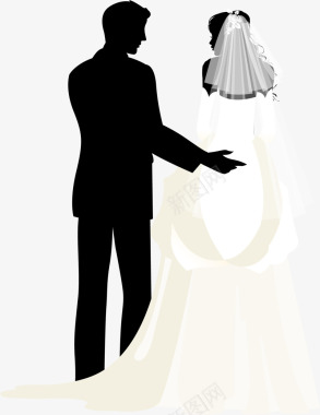 婚礼新娘新郎剪影图标图标
