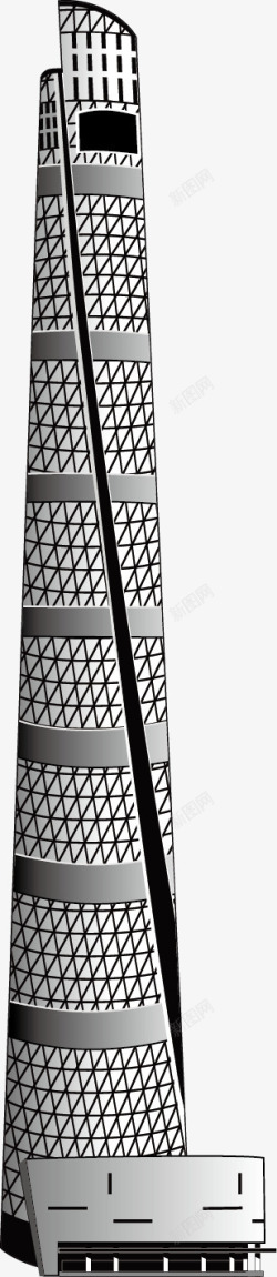 黑白线描建筑大厦素材