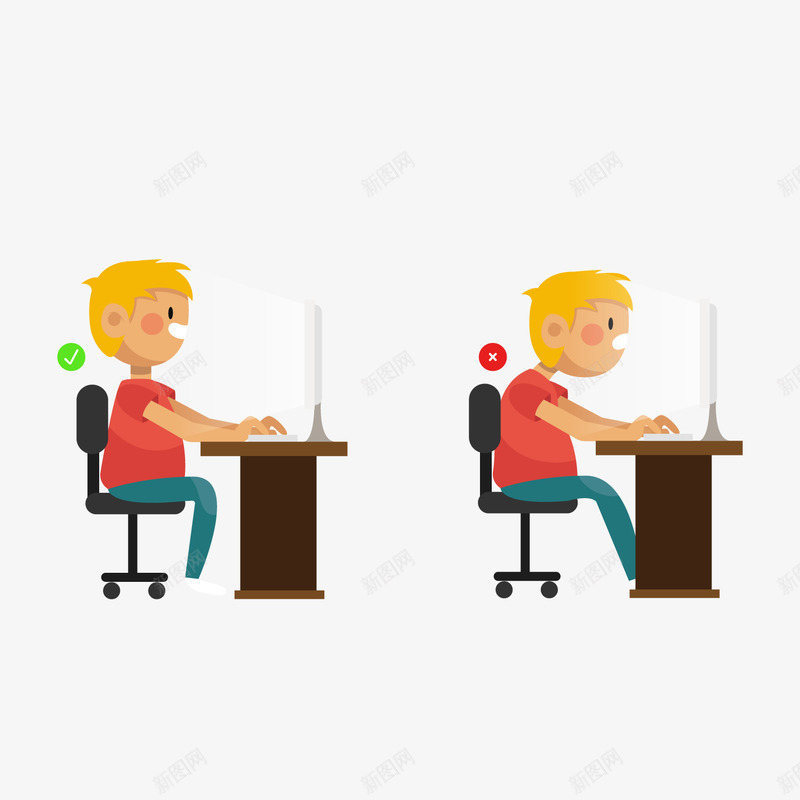 玩电脑人物坐姿对比png免抠素材_新图网 https://ixintu.com 卡通人物 坐姿对比 姿势对比 对不对 对错对比 玩电脑 玩电脑坐姿