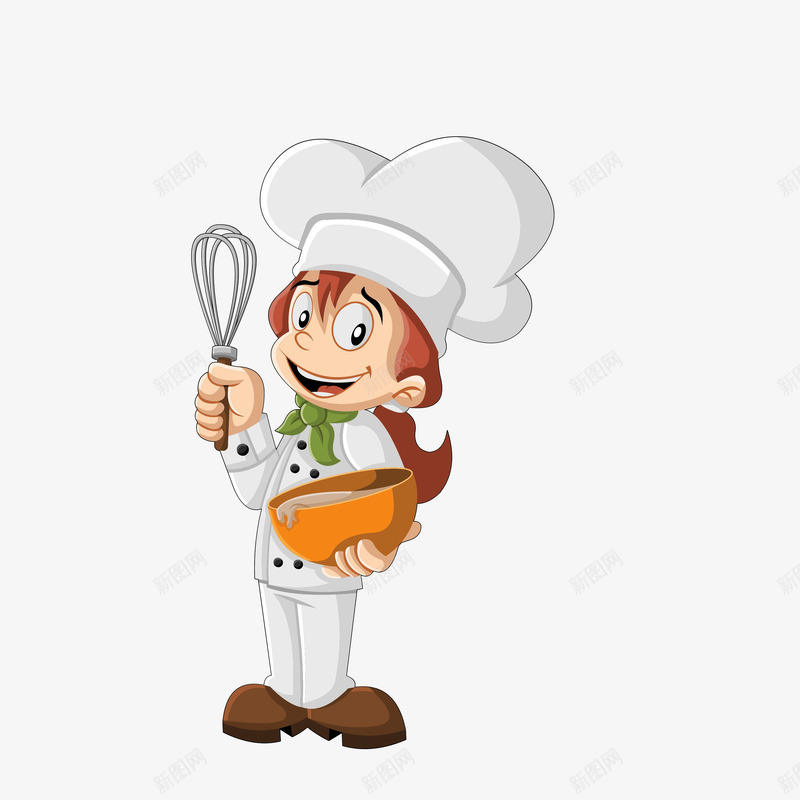 卡通拿着打蛋器和碗的女厨师png免抠素材_新图网 https://ixintu.com 卡通厨娘 厨娘 厨房人物 女性厨师 打蛋器 白衣厨娘