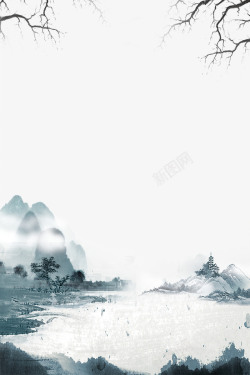 中国传统二十四节气之春分手绘水墨山水画高清图片