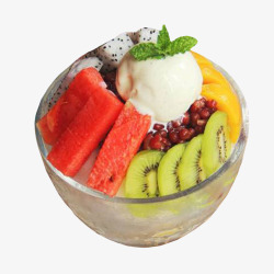 芒果冰淇淋球瓜果红豆冰沙高清图片