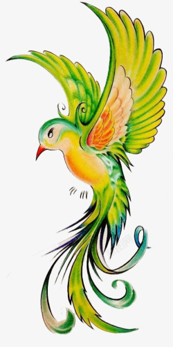 手绘彩色中国风小鸟素材