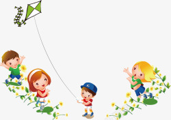卡通男孩女孩玩耍放风筝背景素材