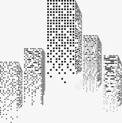 矢量城市楼宇黑色像素化科技感创意写字楼图形高清图片