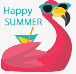 夏天快乐快乐夏天粉色火烈鸟矢量图高清图片