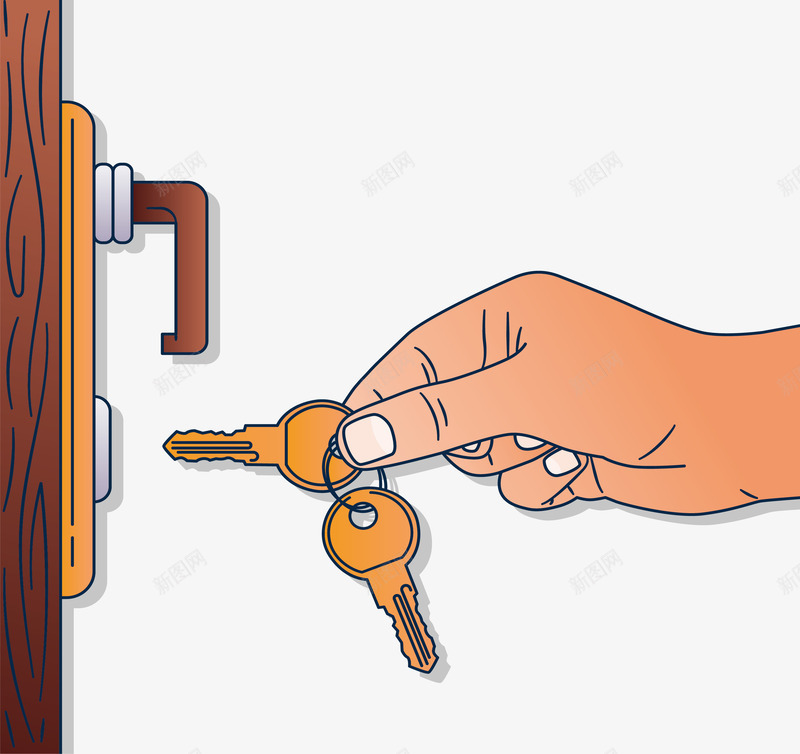 拿着钥匙打开防盗门png免抠素材_新图网 https://ixintu.com 开门 拿着钥匙 拿钥匙开门 矢量png 钥匙 钥匙开门