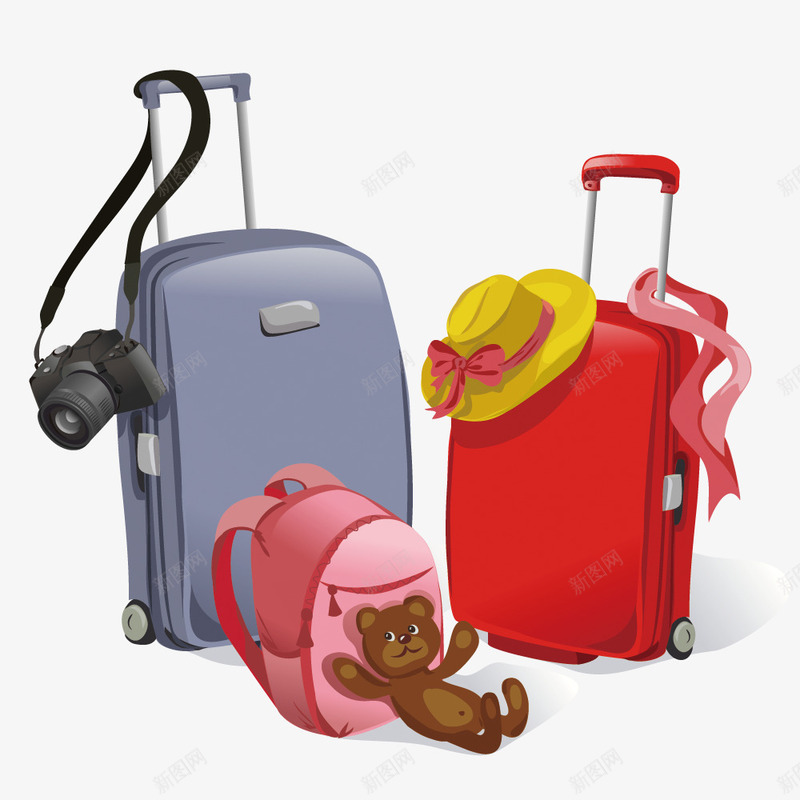 一家人的观光旅行png免抠素材_新图网 https://ixintu.com 一家人的观光旅行 托行李箱 旅行 旅行箱 环球旅游 相机 背包
