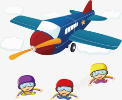 极限运动跳伞可爱卡通飞机跳伞矢量图高清图片