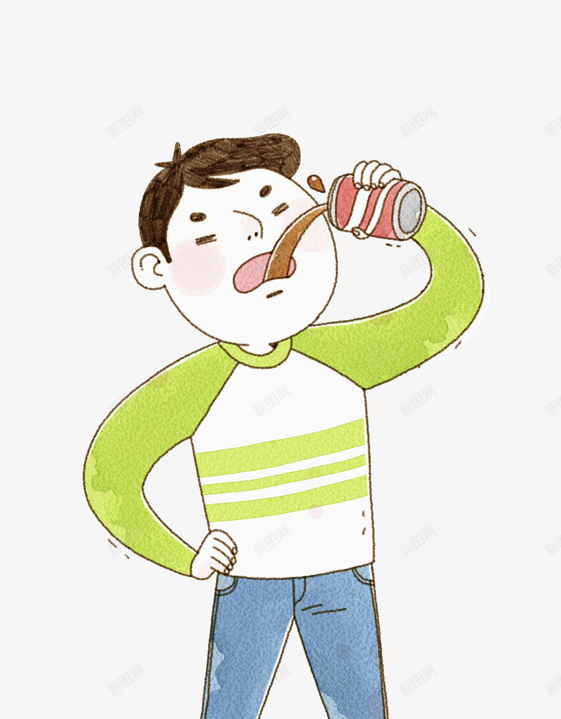 卡通喝可乐的男孩图png免抠素材_新图网 https://ixintu.com 卡通 可乐 喝可乐 帅气的 手绘 掐腰 插图 男孩