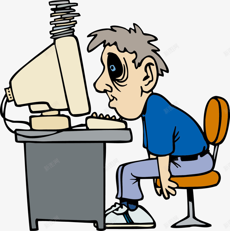 在电脑前辛苦工作的人png免抠素材_新图网 https://ixintu.com 公司职员 卡通人物 卡通职员 坐在电脑前 电脑 白领人物 职员