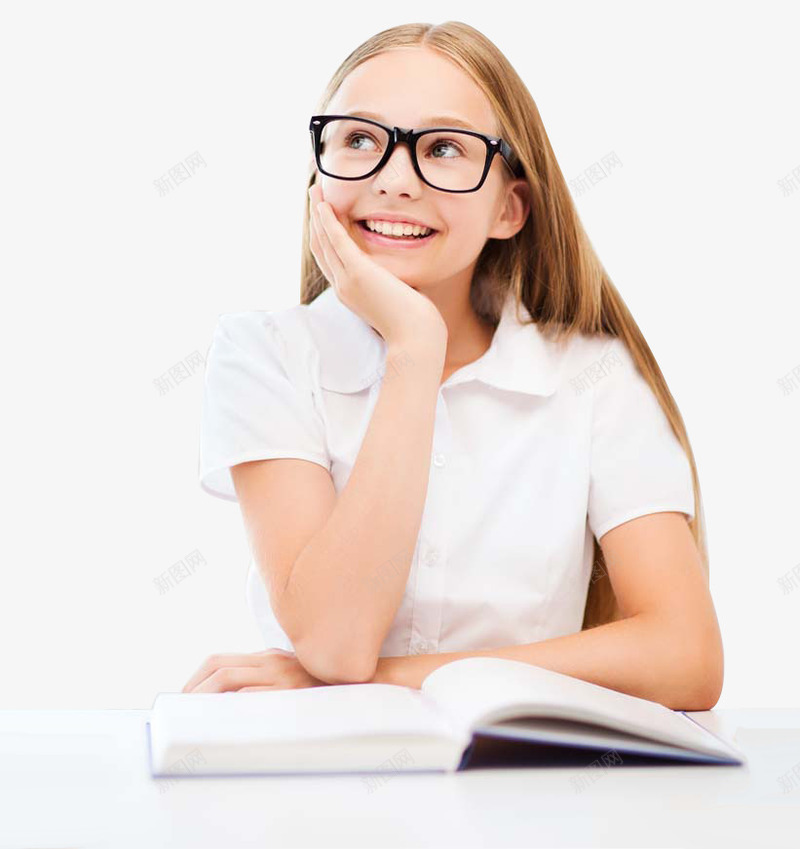 女孩思考学习教育png免抠素材_新图网 https://ixintu.com 专注力 书本 女孩思考 学习 戴眼镜的女孩 教育