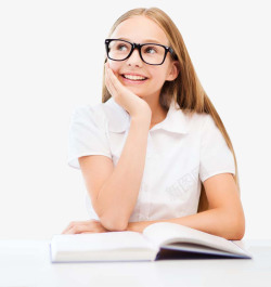 戴眼镜的女孩女孩思考学习教育高清图片