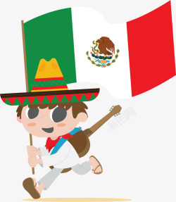 拿着墨西哥国旗的男孩矢量图素材