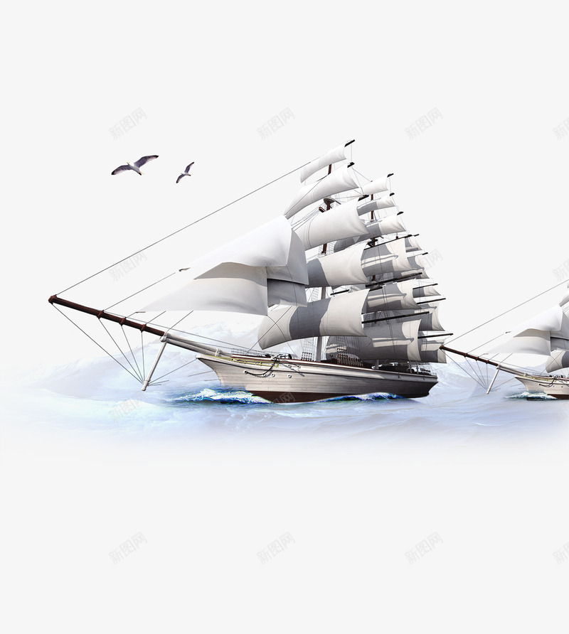 行驶海上的帆船psd免抠素材_新图网 https://ixintu.com 一艘船 大海 大船 帆船 海上 海鸥 行驶 轮船