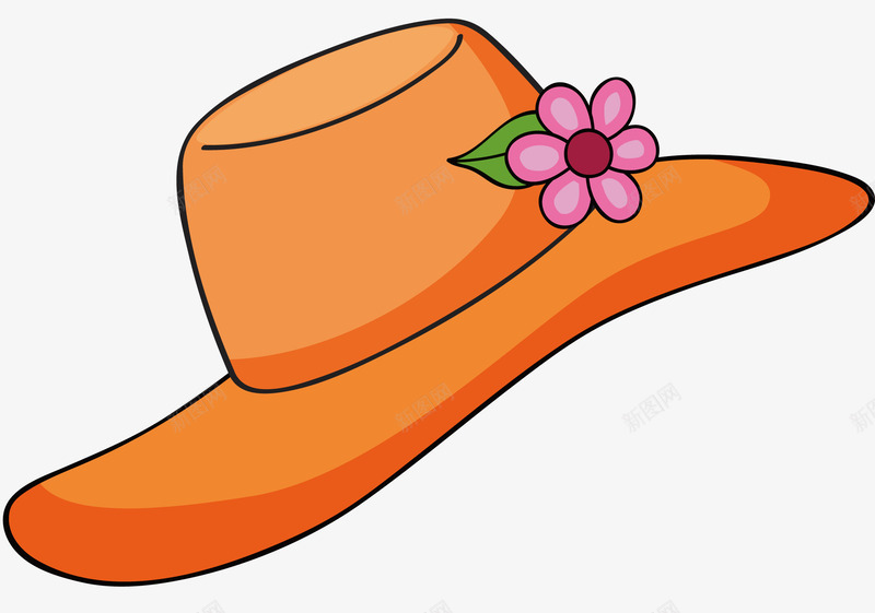 一顶橘黄色的帽子png免抠素材_新图网 https://ixintu.com 夏天 服饰 橘黄色 粉色的花朵 绿色的叶子 装饰 鲜艳