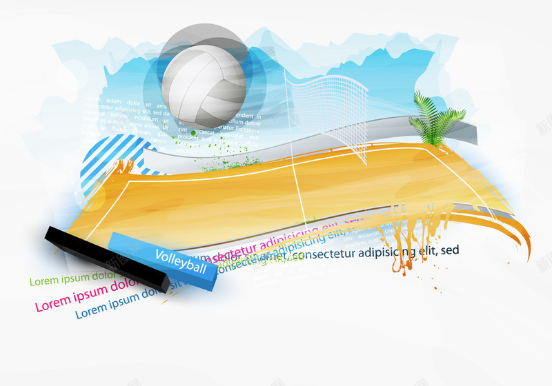 排球比赛海报矢量图eps免抠素材_新图网 https://ixintu.com 体育运动 奥运项目 排球 排球网 沙滩排球 海报设计 球类运动 矢量图