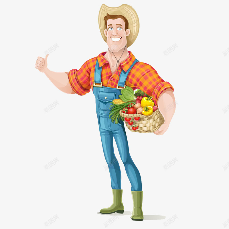 抱着蔬菜篮子的农民png免抠素材_新图网 https://ixintu.com 卡通农民 戴帽子的男人 菜类图片 蔬菜篮子