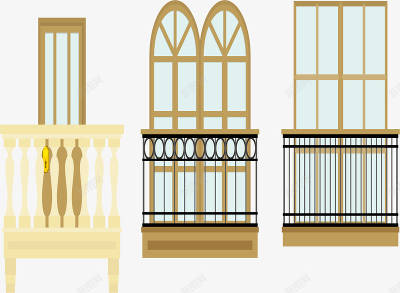 几种户型png免抠素材_新图网 https://ixintu.com 家居 栏杆 玻璃窗 窗户 装修 阳台