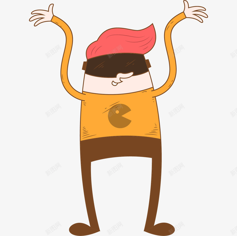 人物卡通形象动画png免抠素材_新图网 https://ixintu.com 举手欢呼 戴墨镜的人 手绘人物 棕色裤子 粉红色头发的人 黄色上衣