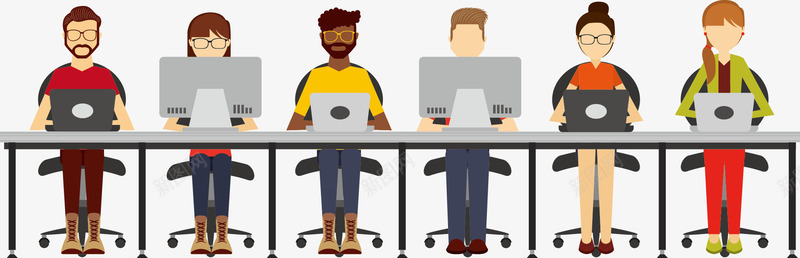 工作团队png免抠素材_新图网 https://ixintu.com 劳模 卡通人物 坐在电脑前 电脑