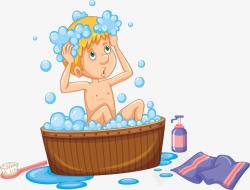 澡盆里洗澡的卡通男孩矢量图素材