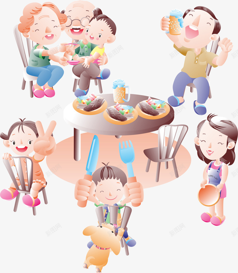 欢度晚餐png免抠素材_新图网 https://ixintu.com 全家人 家庭 幸福 温馨 聚餐