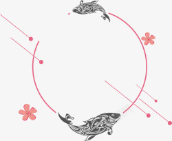 樱花装饰素材鲤鱼和圆圈背景装饰高清图片