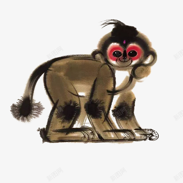 中国风水墨棕色可爱猴子插画png免抠素材_新图网 https://ixintu.com 中国风 动物 可爱 国画 微笑 插画 水墨 水墨猴子 猴子